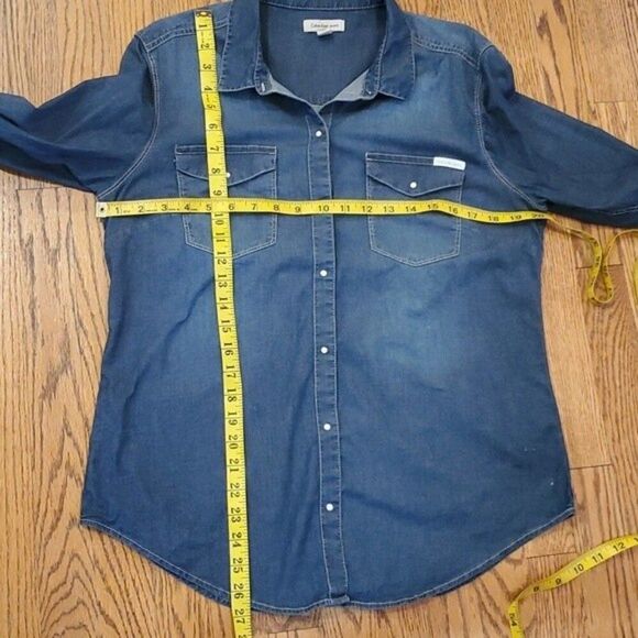 CALVIN KLEIN JEANS STRETCH DENIM WHITE SNAP UP SHIRT SIZE LARGE RODEO WESTERN - Picture 9 of 10
